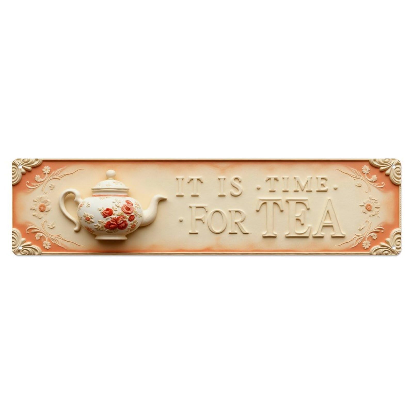 Floral Teapot Design Pattern Metal Tin Sign Plaque