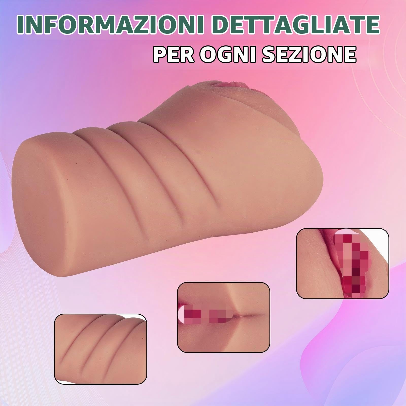Masturbatore Realistico Pocket Pussy Sex toy Masturbatore Con Canale Clitorideo 3D Grande Per Uomini Sex Toy Erotico Per Uomini Solo(Marrone)