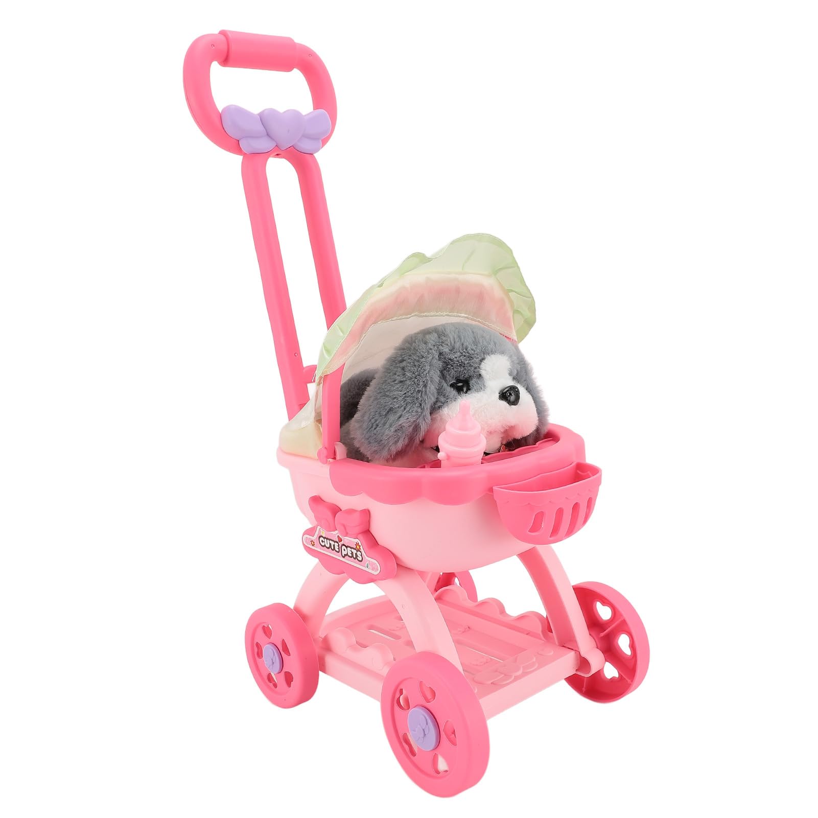 Pet Doll Stroller Toy Pretend Play Dog Large Push Cart Educational Toy for Boys Girls Children (Husky), Pink