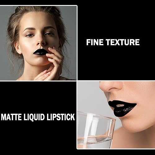 Miniatura 5 de Juego de 2 lápices labiales y delineador de labios negro mate, juego de brillo labial líquido de terciopelo antiadherente, impermeable, de larga
