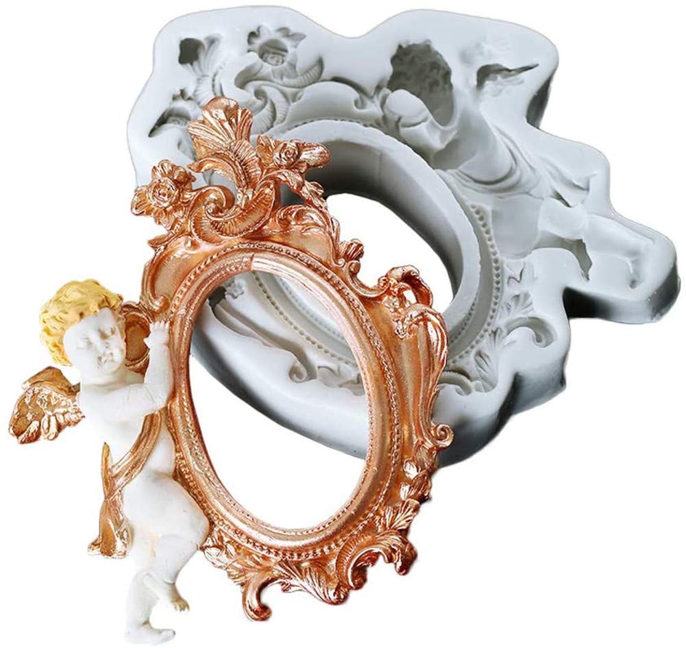DUEBSN 3D Beautiful Angel Picture Frame Sugar Craft Ice Moulds Silicone Handmade Soap Clay Mould DIY Cake Chocolate Fondant Decor Mould Baking Tool