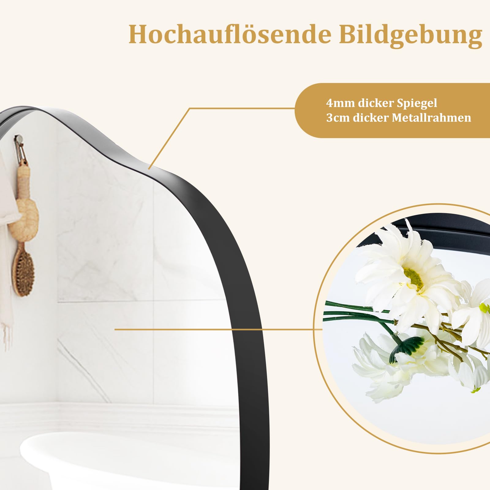 RELAX4LIFE Unregelmäßiger Wandspiegel, asymmetrischer Spiegel mit robustem Metallrahmen & HD-Glas, Einzigartiger Kosmetikspiegel, dekorativer Hängespiegel für Flur, Schlafzimmer, Wohnzimmer, Schwarz