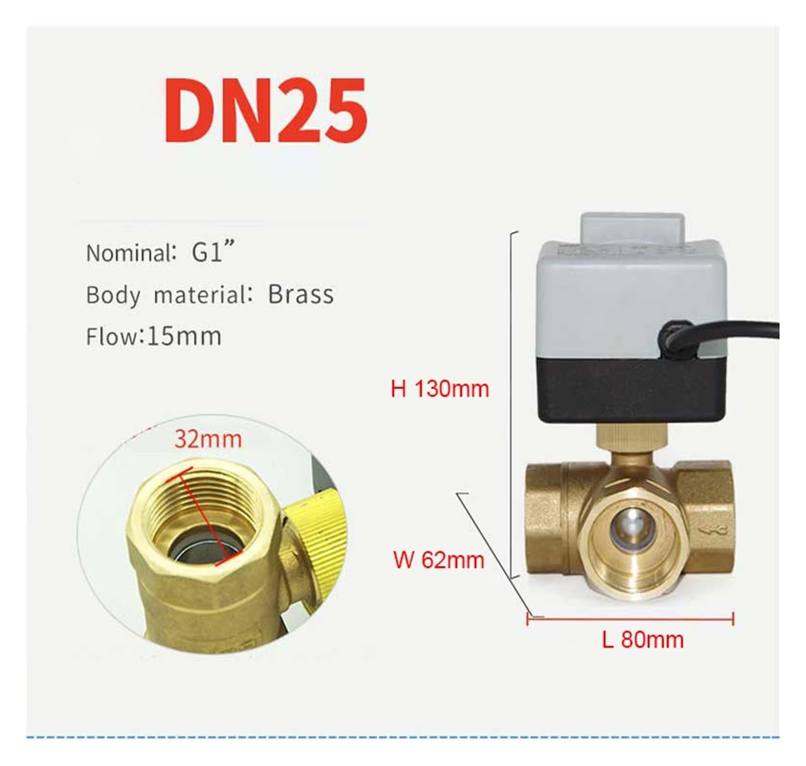DN15 DN20 DN25 DN40 Vanne à boisseau sphérique motorisée à 3 voies 220V 12V 24V Vanne à boisseau sphérique électrique en laiton à 3 fils 2 commandes avec interrupteur manuel ( Size : DN32 , Color : 24