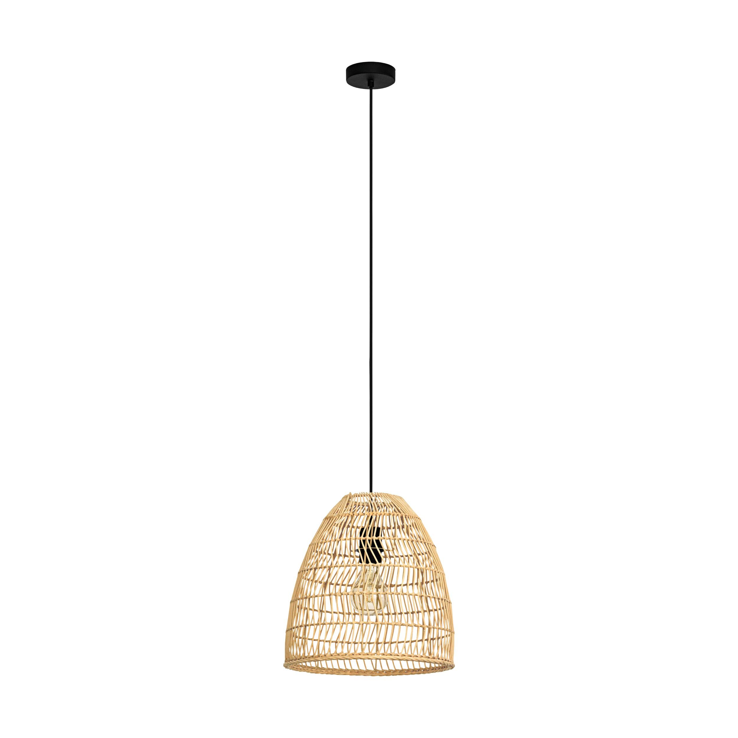 Eglo Pendant Lighting Ayesgarth, Ceiling Light Fitting in Boho Design, Hanging lamp for Dining and Living Room Made of Natural Rattan and Black Metal, E27 Socket