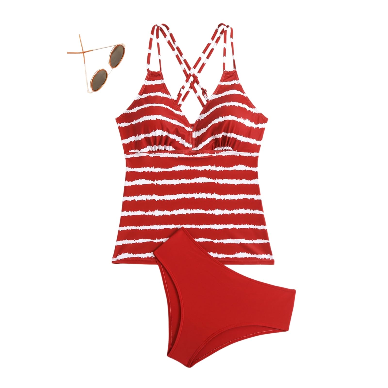 Conjunto Bikini Mujer Mujerestraje De Baño Tankini, Cuello En V Top Espalda Cruzada con Cintura Alta Traje Dos Piezas-Dark Blue-m