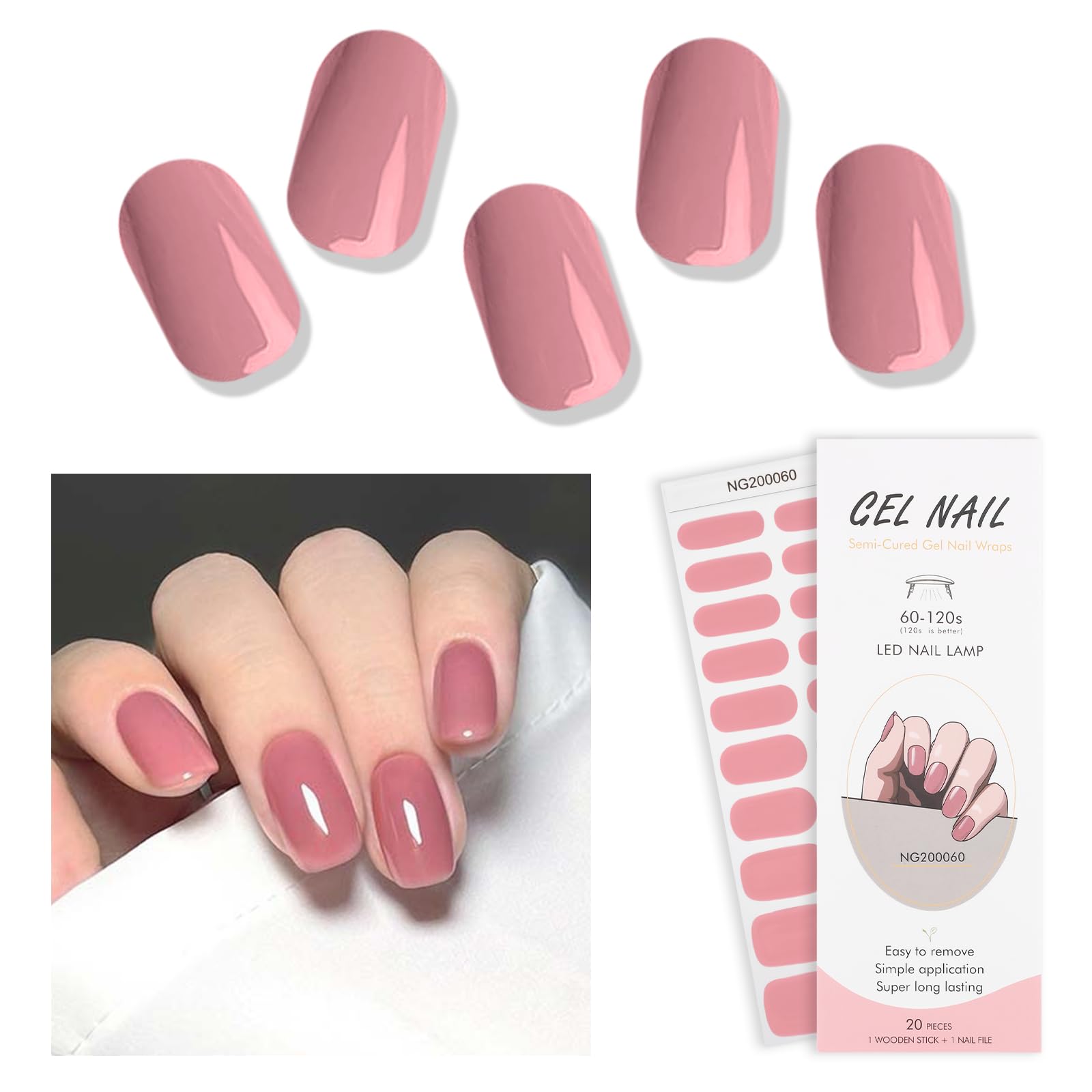 Semi Cured Gel Nails Strips, 20 PCS Gel Nail Stickers, Nail Polish Strips - Image 2