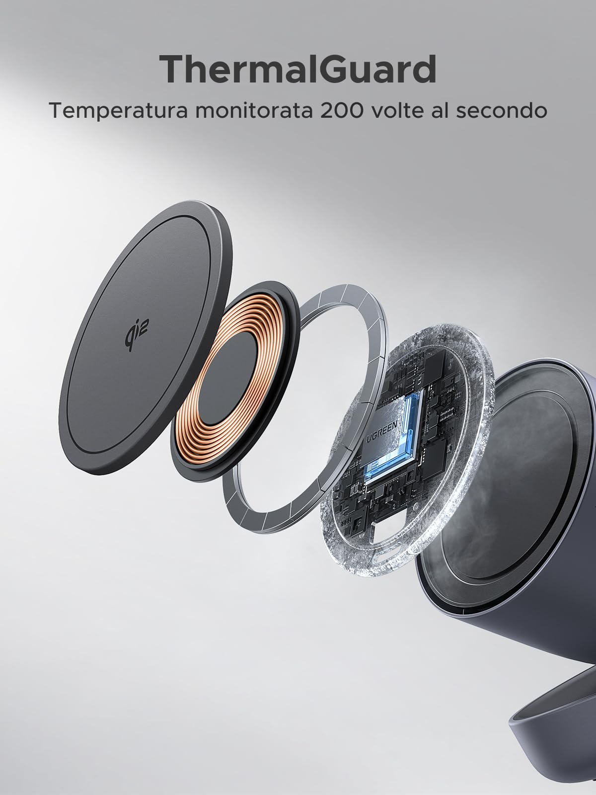 UGREEN Zapix Caricatore Wireless iPhone Certificato Qi2 15W Base Ricarica Rapida Magnetico 2 in 1 Compatibile con Magsafe iPhone 17 Pro Max Plus Air 16 15 14 13 12 AirPods 4 3 Pro 3 2 1 (Nero)