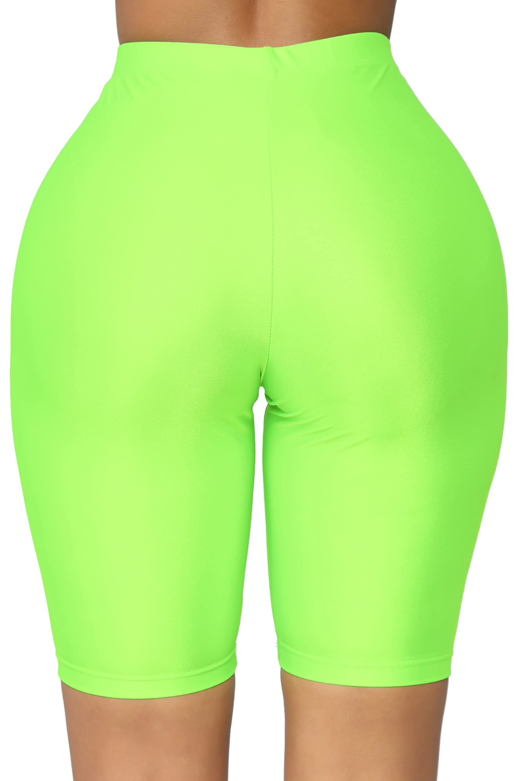 SUNFEXOY Biker Shorts for Women,High-Waisted Shiny Neon Bright Active Workout Yoga Pants Running Shorts Knee Length