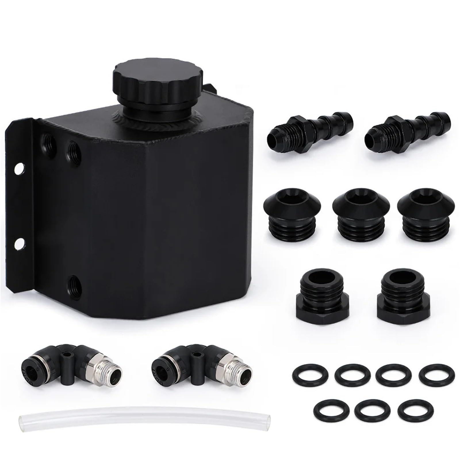 1L 1000ML aluminiowy zbiornik na olej samochodowy zbiornik na olej samochodowy z korkiem spustowym uniwersalny Zestaw zbiornika rozprężnego(Black)