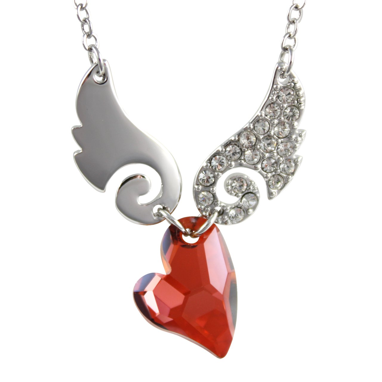 Dahlia Cupid Heart Wing Crystal Rhodium Plated Necklace with Crystals from Swarovski