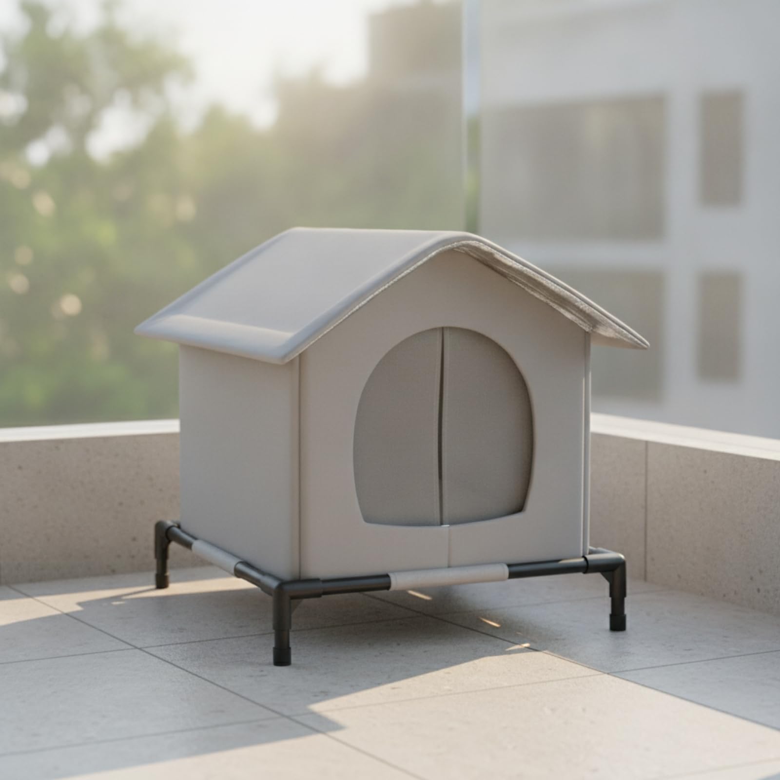 rockible Maisonnette pour Chat Robuste, S-33 33 36cm, Modèle avec Support en Tissu Gris, Taille S | Extérieur, Maison pour Chat avec Pieds, Surélevé, Porche, Chats