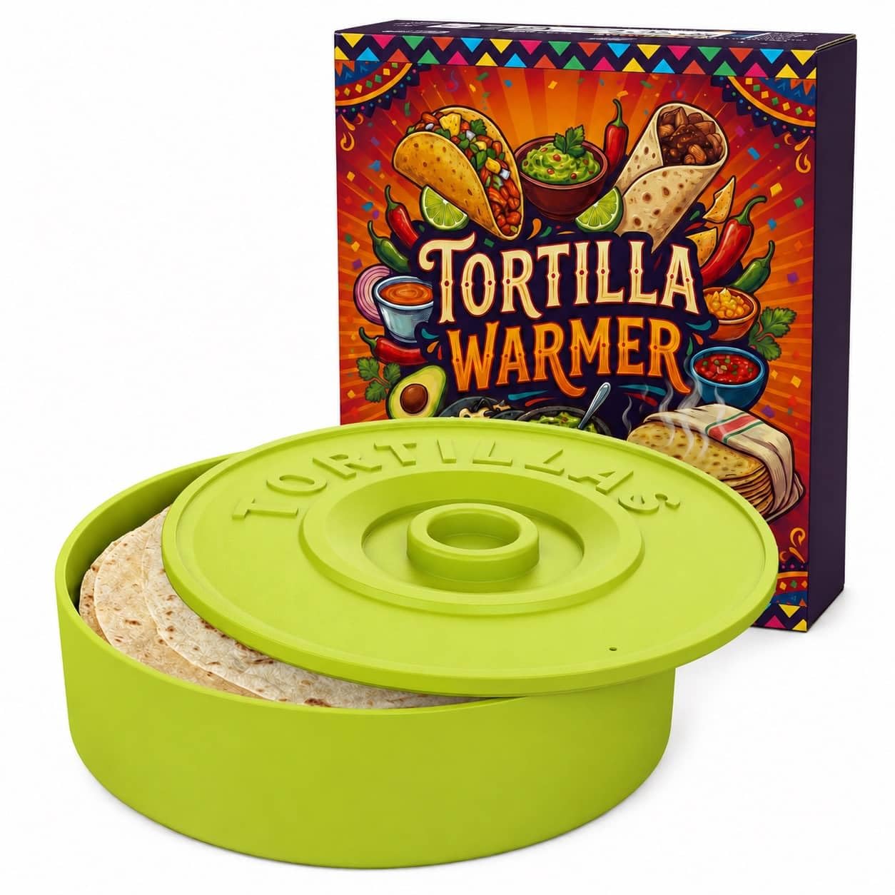 A Toda Leche Green Mexican Tortilla Warmer - Tortilla Holder For Keeping Tortillas Warm - Tortilla Keeper For Taco Tuesday - Fajita Set - Burritos - Mexican Tacos - 8,5 Inch