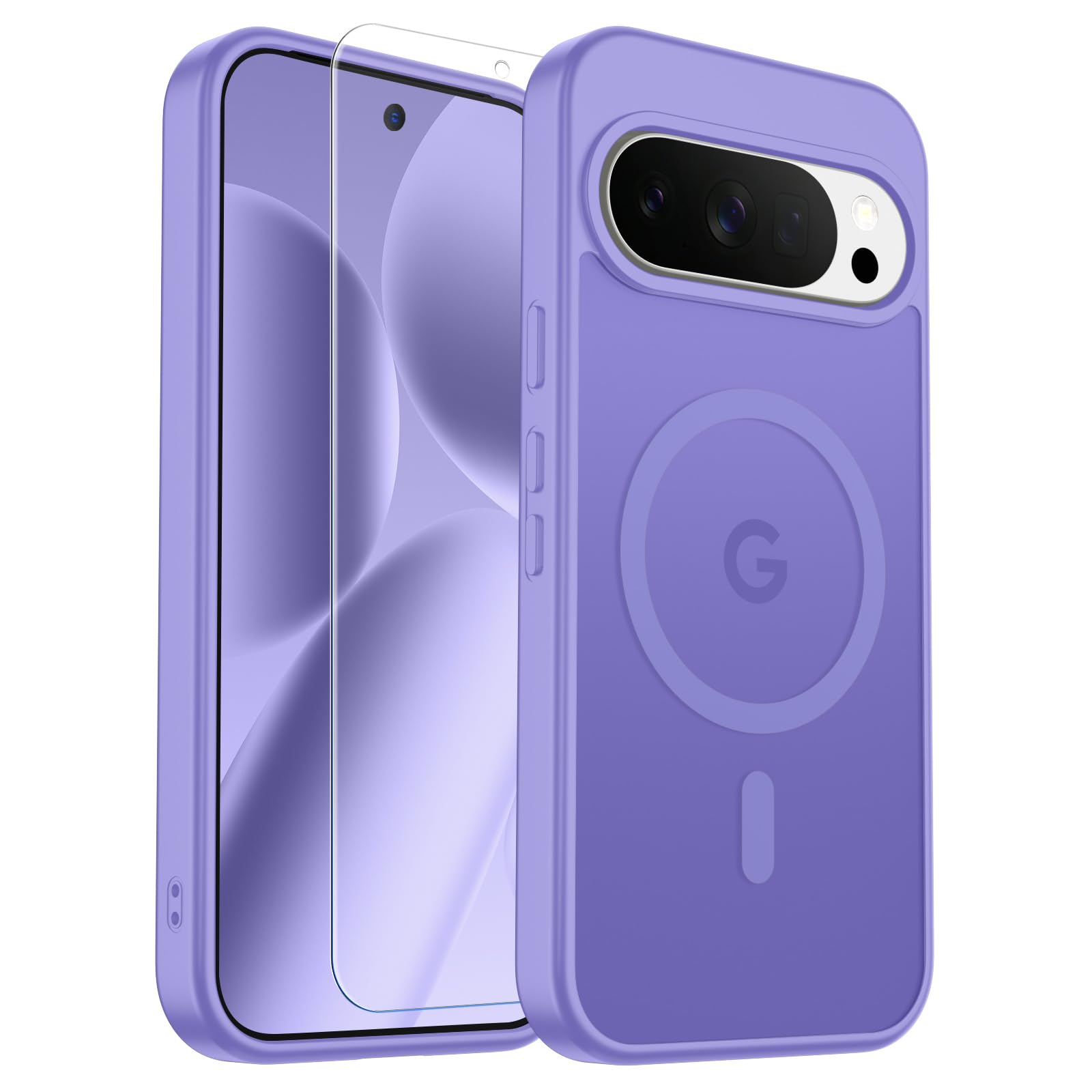 SUPFINE Magnetic for Google Pixel 10 Pro XL Case with Screen Protector, (Built-in Magnets) ((Military Grade Drop Protection) Slim Translucent Shockproof Phone Case,Purple