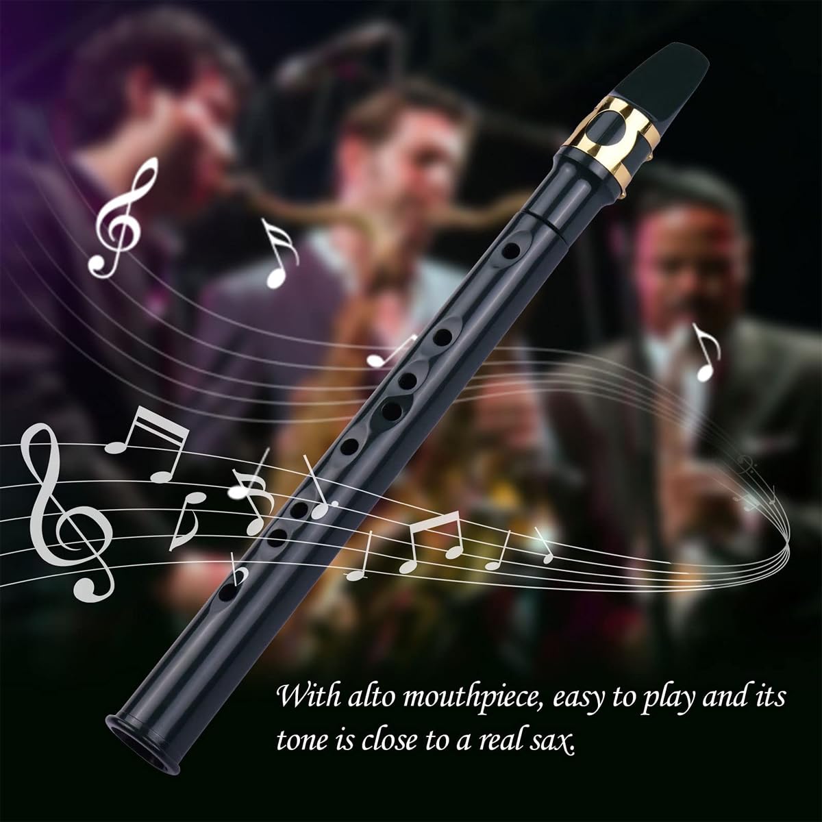 Kit de saxofón Alto de Bolsillo con 4 cañas, 8 Almohadillas dentales, Tablas de digitación y Bolsa de Transporte (Negro)