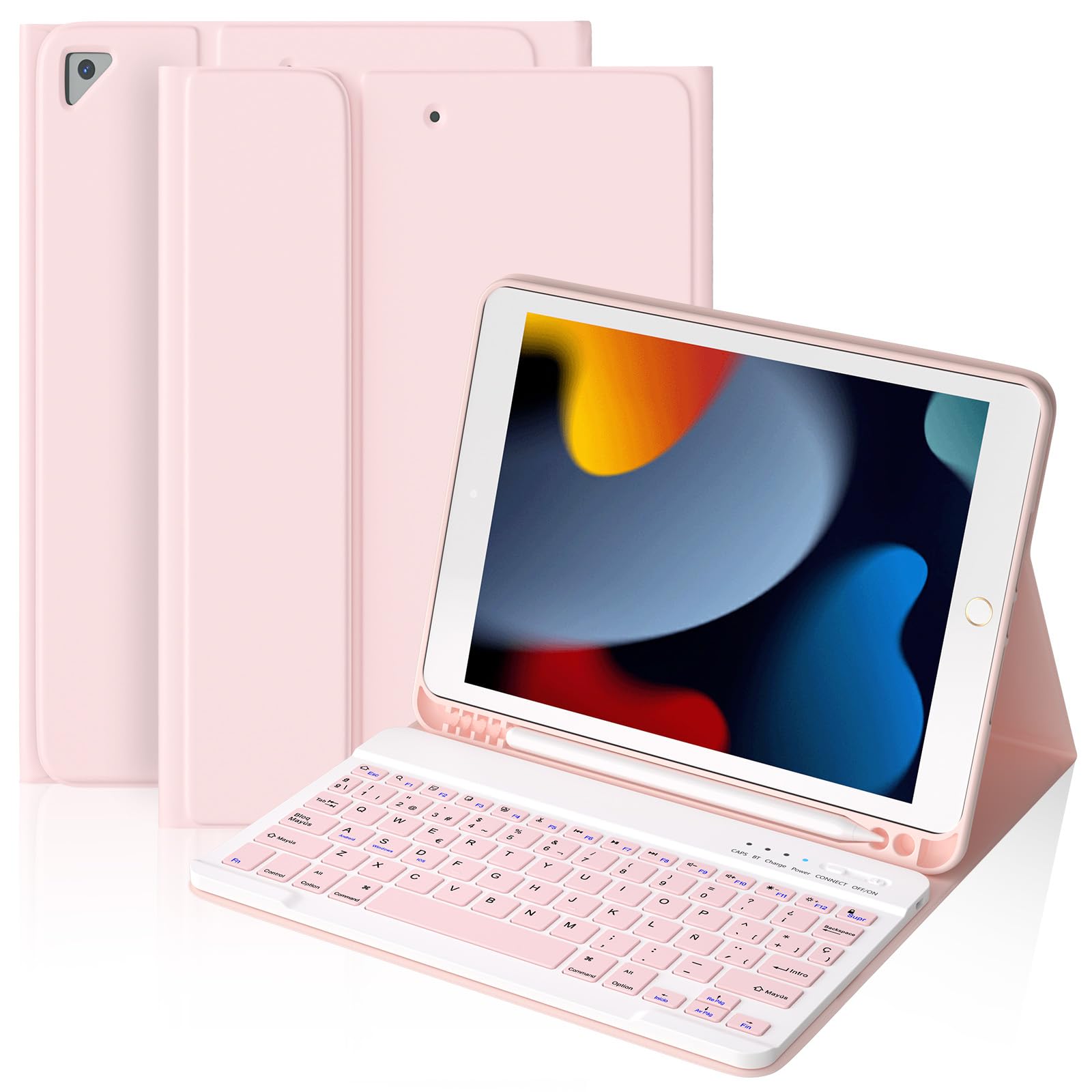 BQSS Funda con Teclado para iPad 10.2" 9ª/8ª/7ª Gen, QWERTY | Bluetooth Con DistribucióN Qwerty EspañOl (ñ) Y Ranura Para LáPiz, Compatible Con Ipad 7ª/8ª/9ª Gen (10.2")