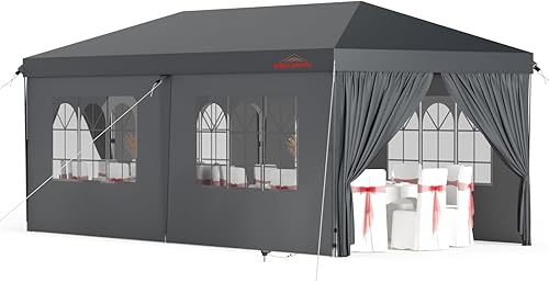 Tienda de campaña para exteriores de 10 x 20 pies para fiestas, toldo desplegable resistente con paredes laterales extraíbles, color gris