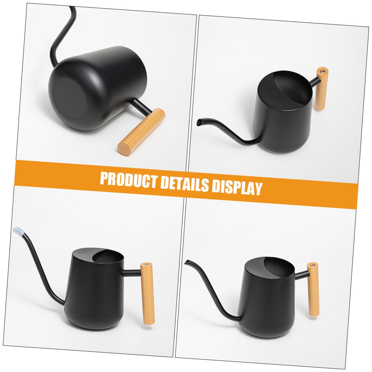 1000ml Annaffiatoio Manico in Legno in Acciaio Inox Nero