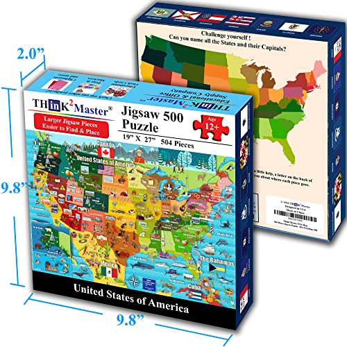 Think2Master Colorful United States Map 500 Pieces Large Format Jigsaw Puzzle For Kids 12+, Teens, Adults & Families. Great Gift For Stimulating Interest In The Usa Map. Size: 26.8” X 18.9” #TOP4
