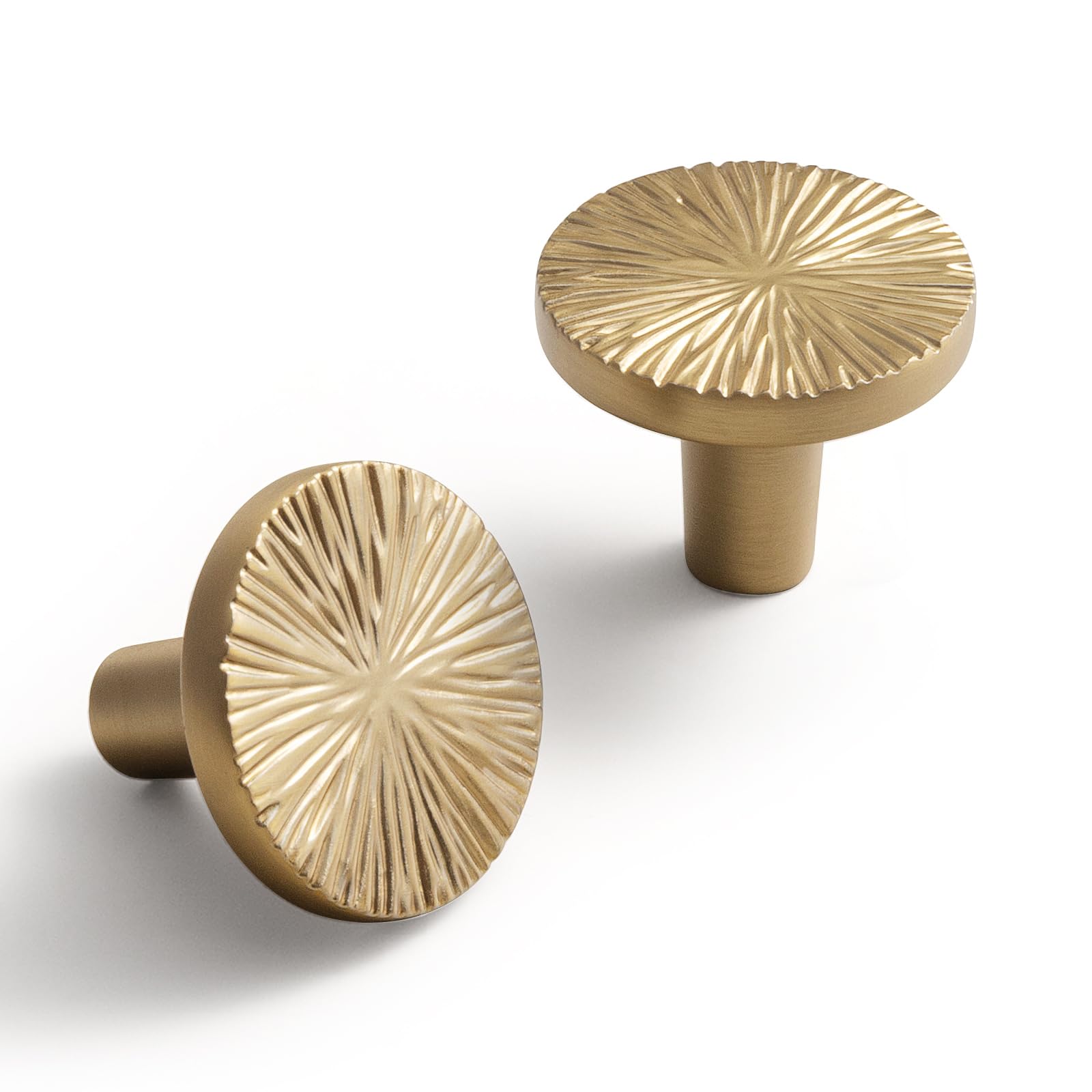 Deuschwer 6-Pack Zinc Alloy Cabinet Knobs with 1.3''Dia - Sunburst Textured Champagne Bronze Drawer Pulls with Cylinder Base for Wardrobe & Kitchen — image 1