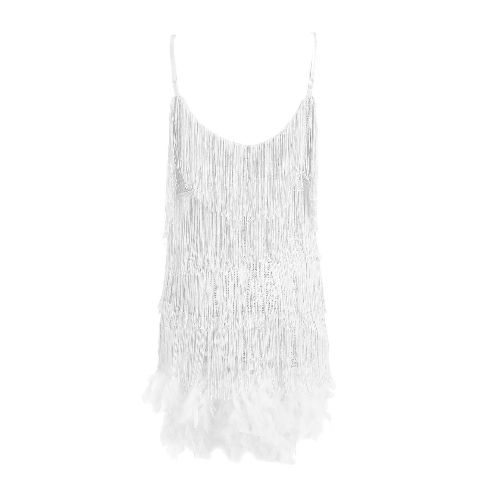Robe sans manches en plumes à sequins à franges de couleur unie pour femmes Robe de Femme Robe Sequins Paillettes Couleur Unie sans Manches Bretelles Spaghetti Robe a Frange Deguisement Carnaval