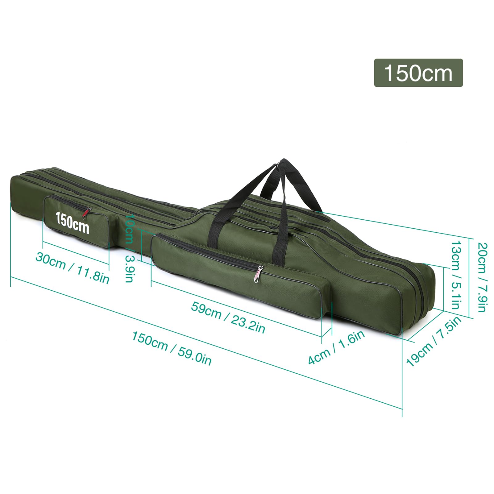 150 cm, 3 strati, borsa per canna da pesca, portatile, pieghevole, borsa per il trasporto