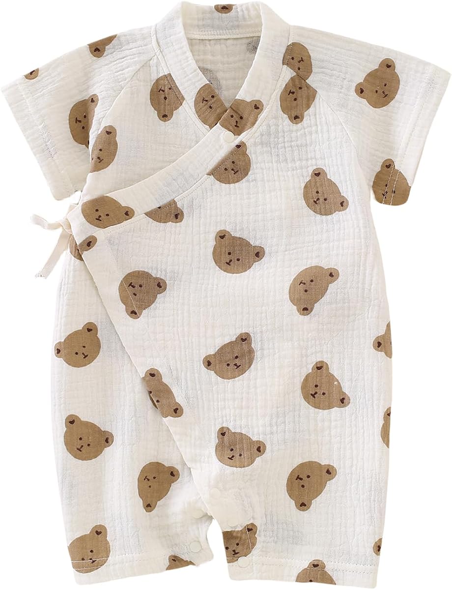 BINIDUCKLING Baby Kimono Cotton Muslin Romper Clothes Newborn - 24 Months