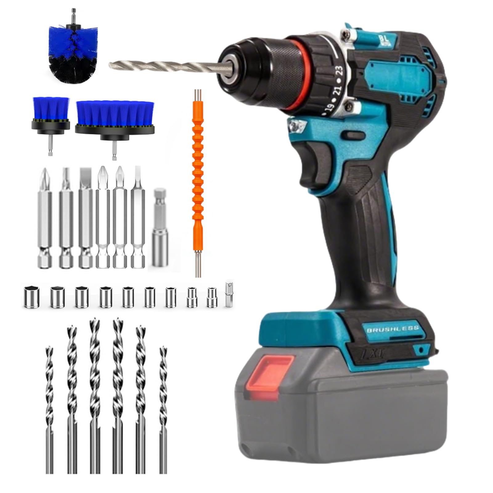 Perceuse Visseuse Sans Fil compatible avec Makita 18V Batterie, Visseuse Devisseuse Sans Fil avec 24 Accessoires, 23+1 Couples, 2 Vitesses (batterie et chargeur non inclus)