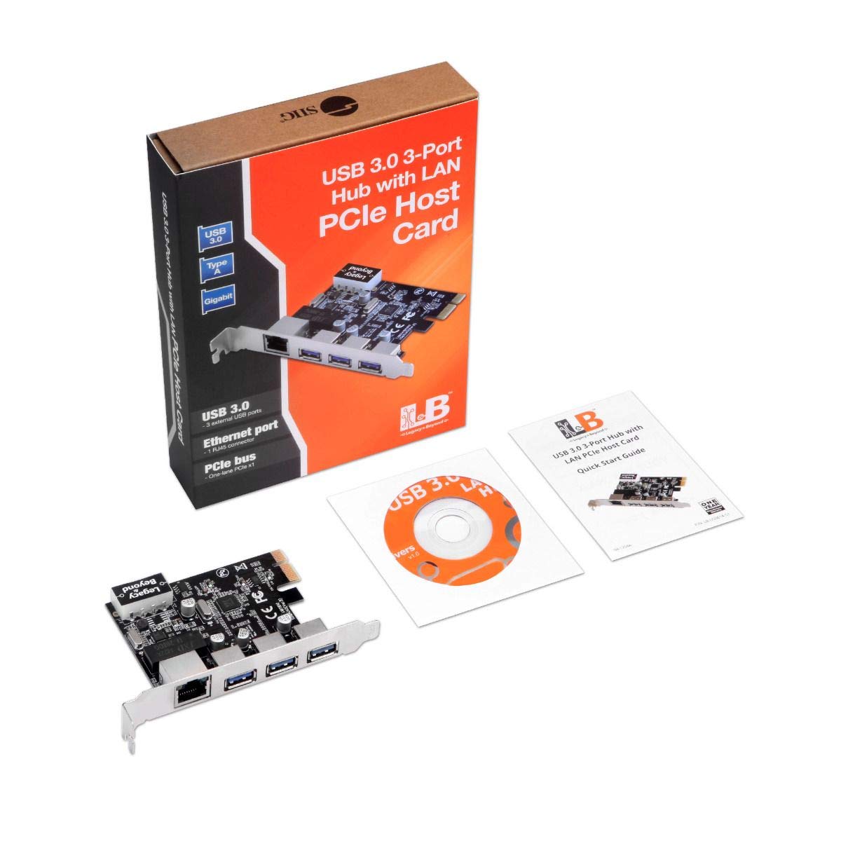 SIIG LB-US0614-S1 Carte adaptateur PCI Express USB 3.0 + Gigabit Ethernet LAN – Standard et bas – Profil Windows Server 7, 8, 8.1, 10 PCsPC