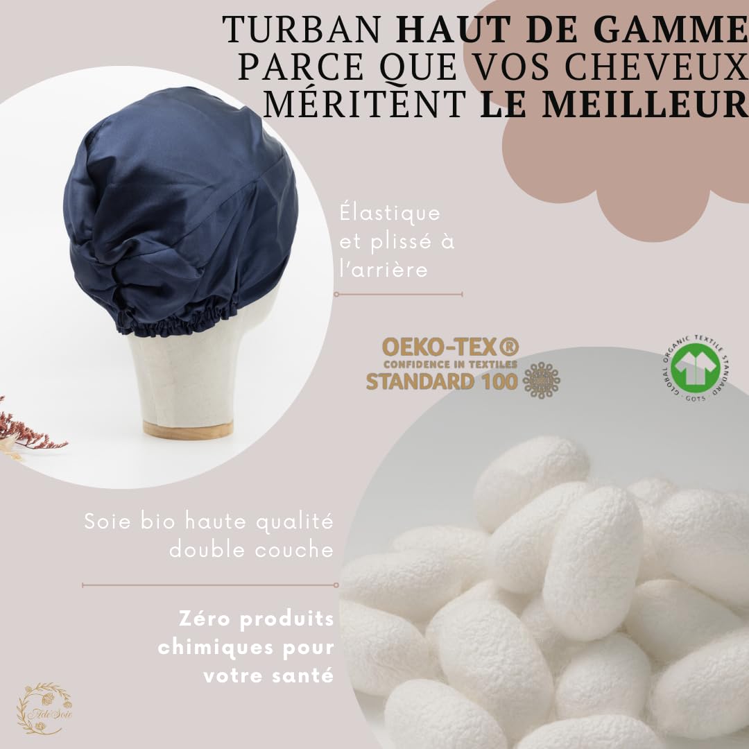 Ade'Soie I turbante donna 100% seta di gelso 22 momme grado 6A I accessorio per la cura dei capelli notte e giorno I berretto in seta regolabile per tutti i tipi di capelli