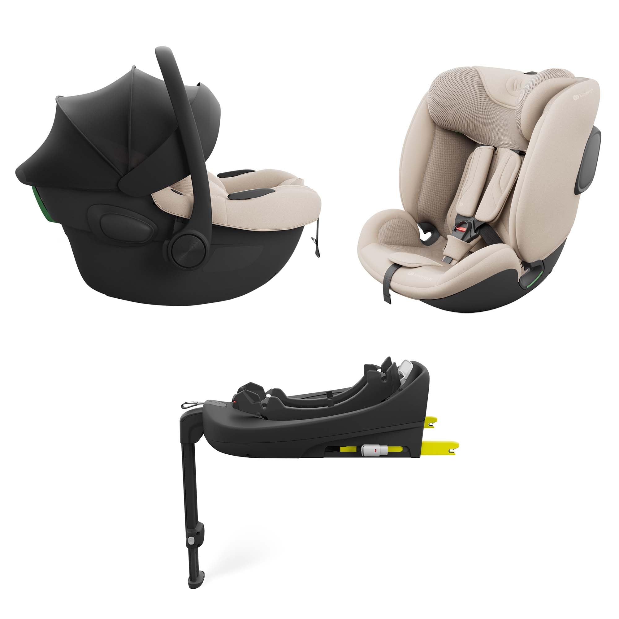 KINDERKRAFT ENDURA SAFE MODULAR SYSTEM, 3en1, Para niños y Bebés, Silla de coche para niños, Base giratoria, Ultraligera(3,2kg), Acolchado premium, Sistema de protección para la cabeza, Beige