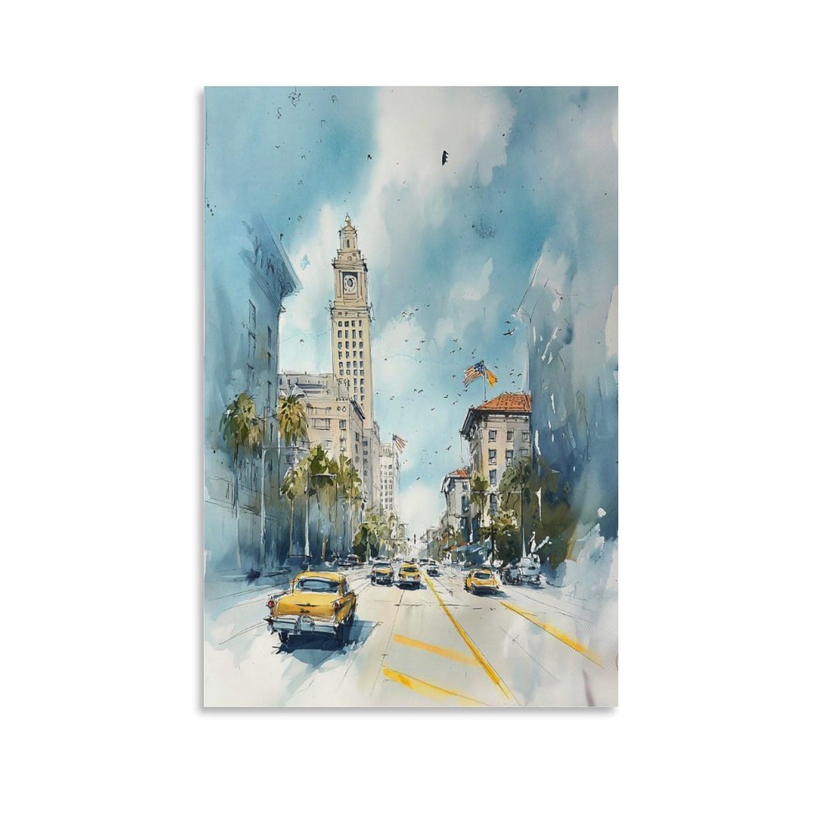 XWYMXZ Costa Rica Watercolor Print San José Cityscape Travel Poster 24x36inch(60x90cm) Vintage Watercolor Canvas Art