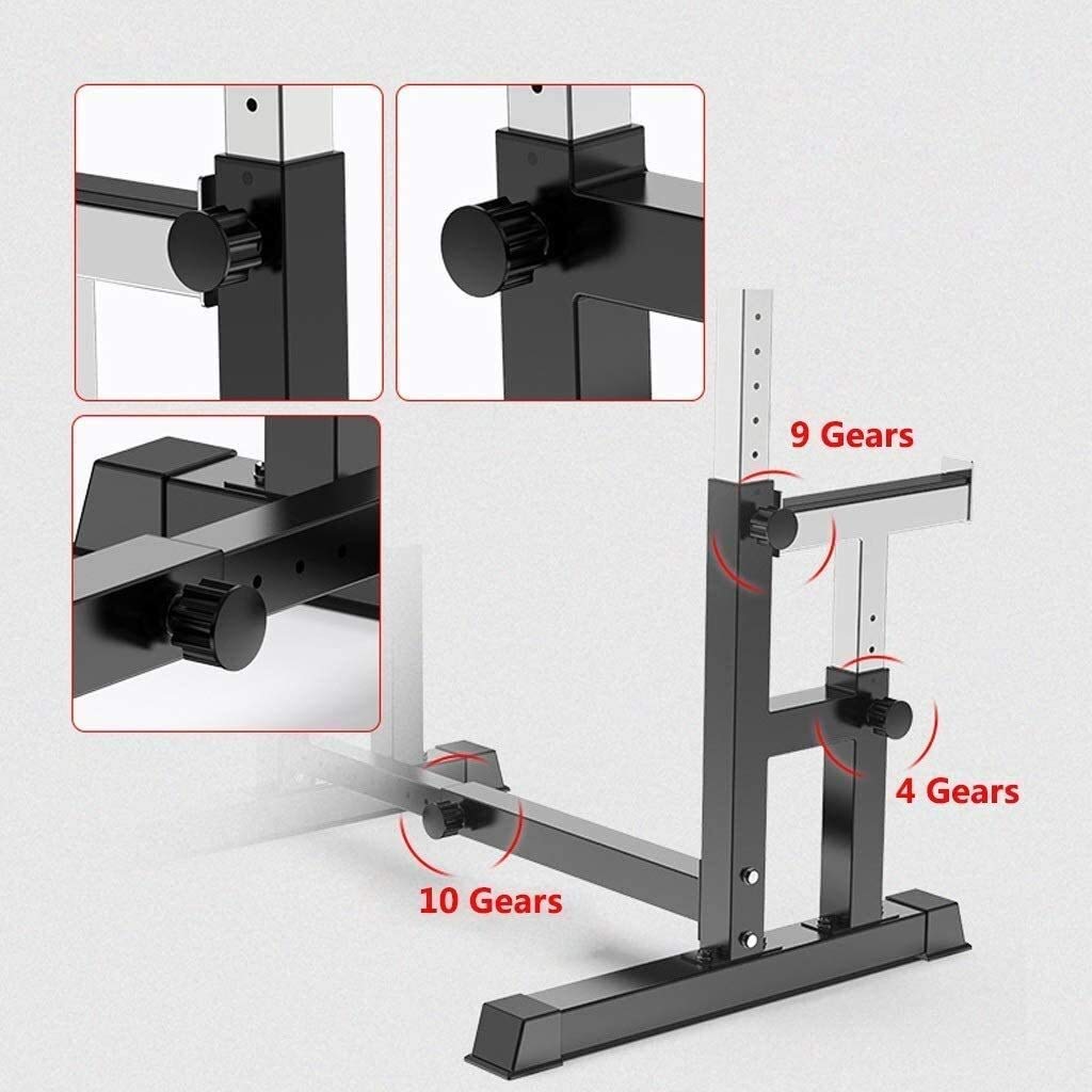 OTQEFTN Large Barbell Squat Rack Stand Adjustable Height Solid Steel Bench Presses Squat Rack, Adjustable Home Fitness Equipment Barbell Rack with Support Wei
