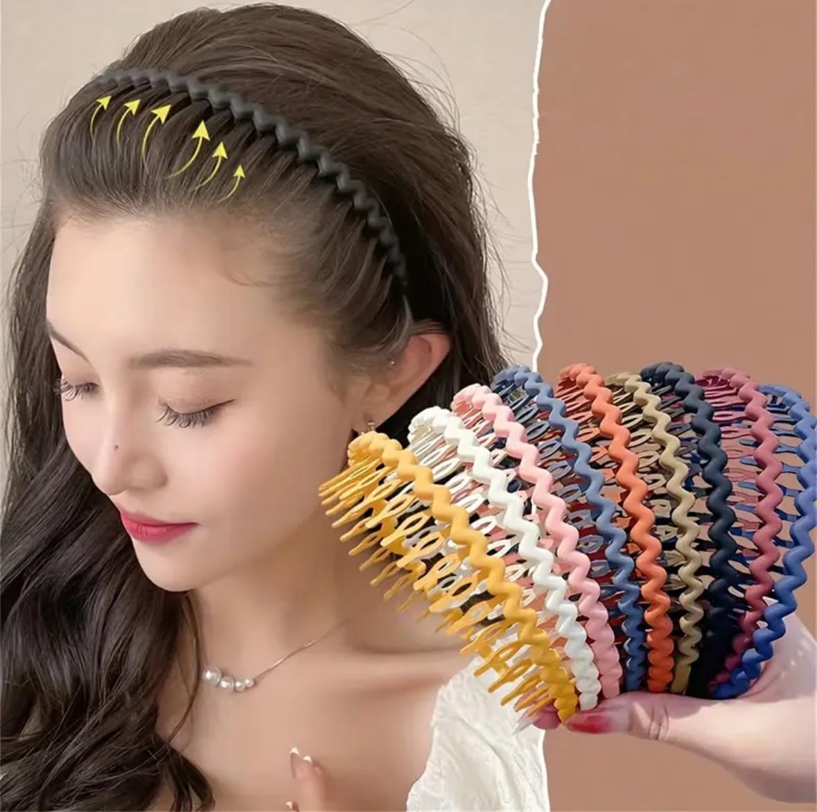 Multi-Color Zigzag Hair Band Set, 12 cm Length, Plastic Hair Accessories for Women, 8 Colors-image-34