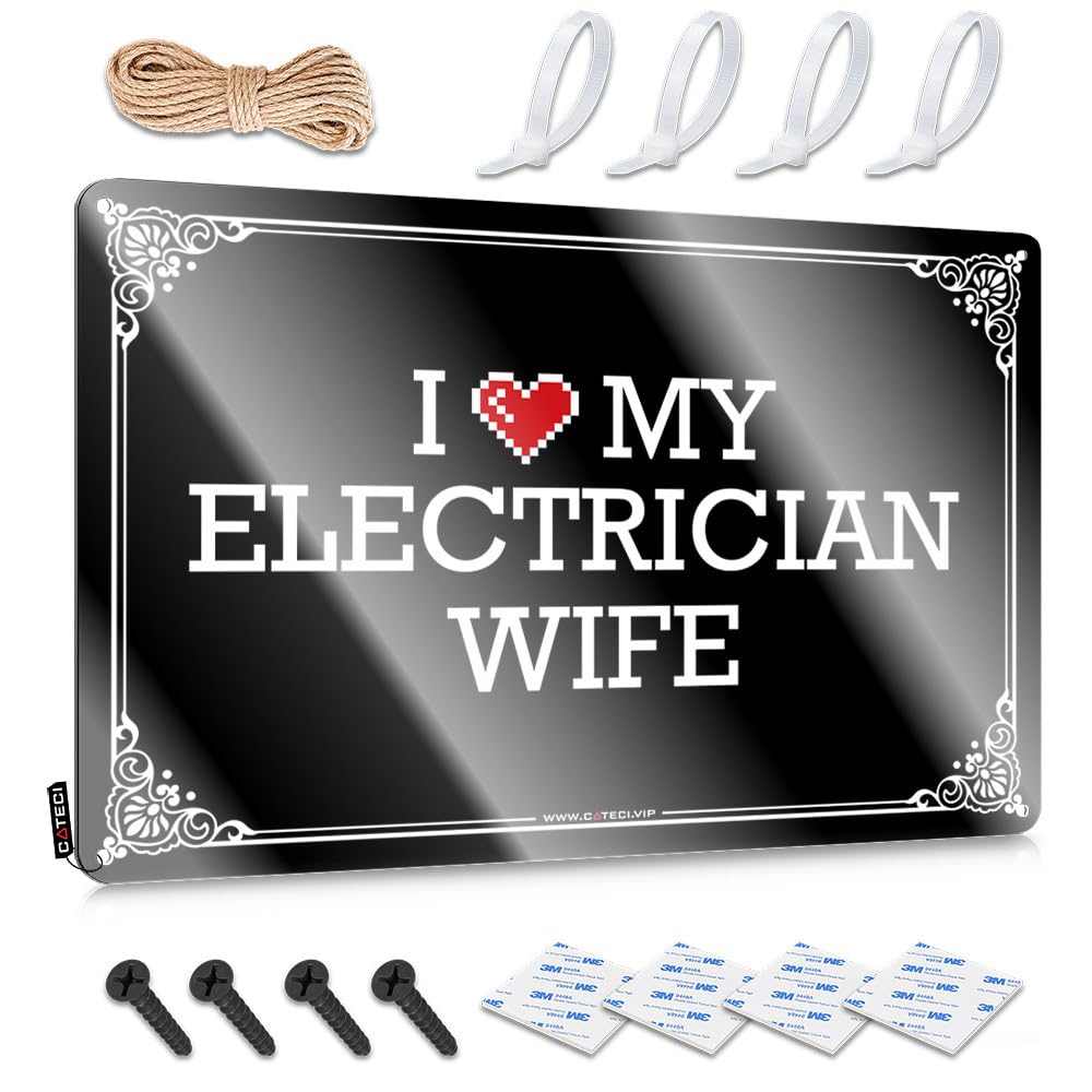 IBWNBBUSN Funny Door Signs I Love My Electrician Wife Tin Sign Decorative Bar Signs Tin Sign Wall Decor(20X30CM)
