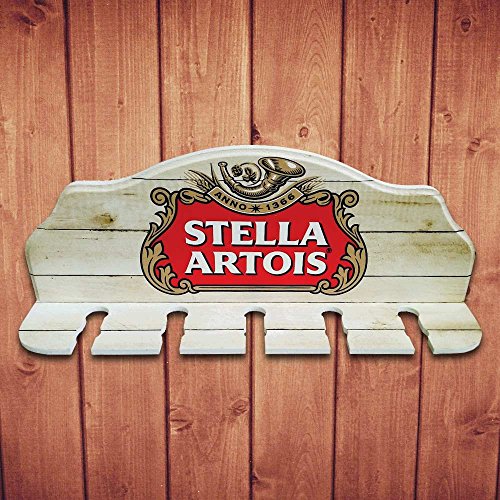 Porta-Espeto Logomarca Cerveja Stella Artois Vermelho em Madeira - 40x15 cm