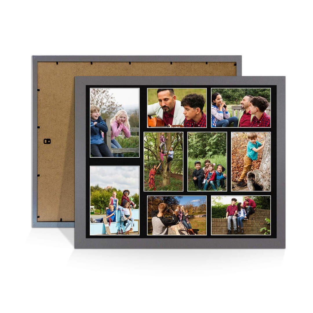 Procut Global 20X16 Dark Grey Photo Frames For Multiple Pictures with Black Mount-Sleek Collage Frame with 9 Apertures (2x) 7x5, (7x) 6x4-Engineered Wood with Shatterproof Perspex