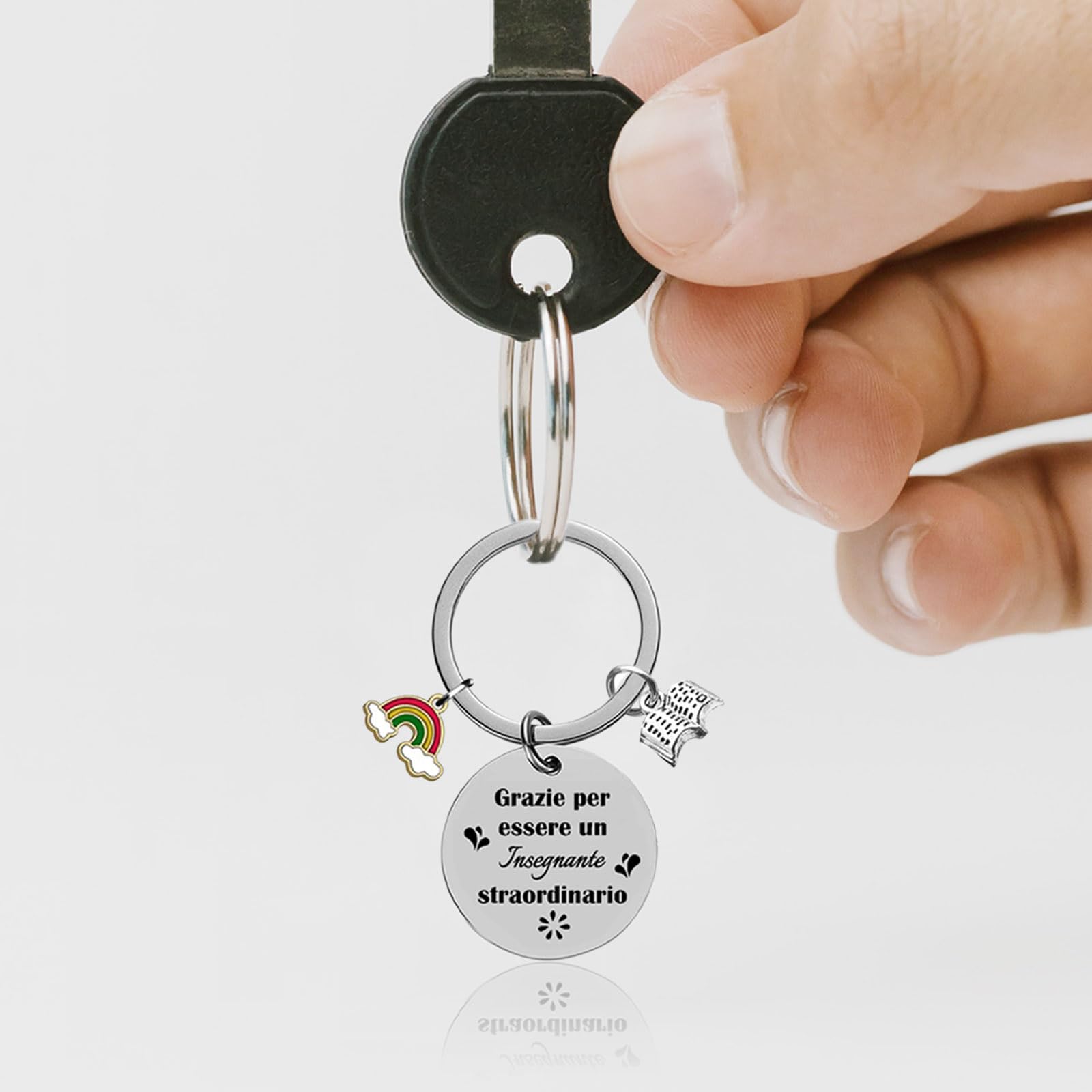 Portachiavi Per Insegnante In Acciaio Inox – Regalo Di Addio E Ringraziamento Con Incisione – Argento