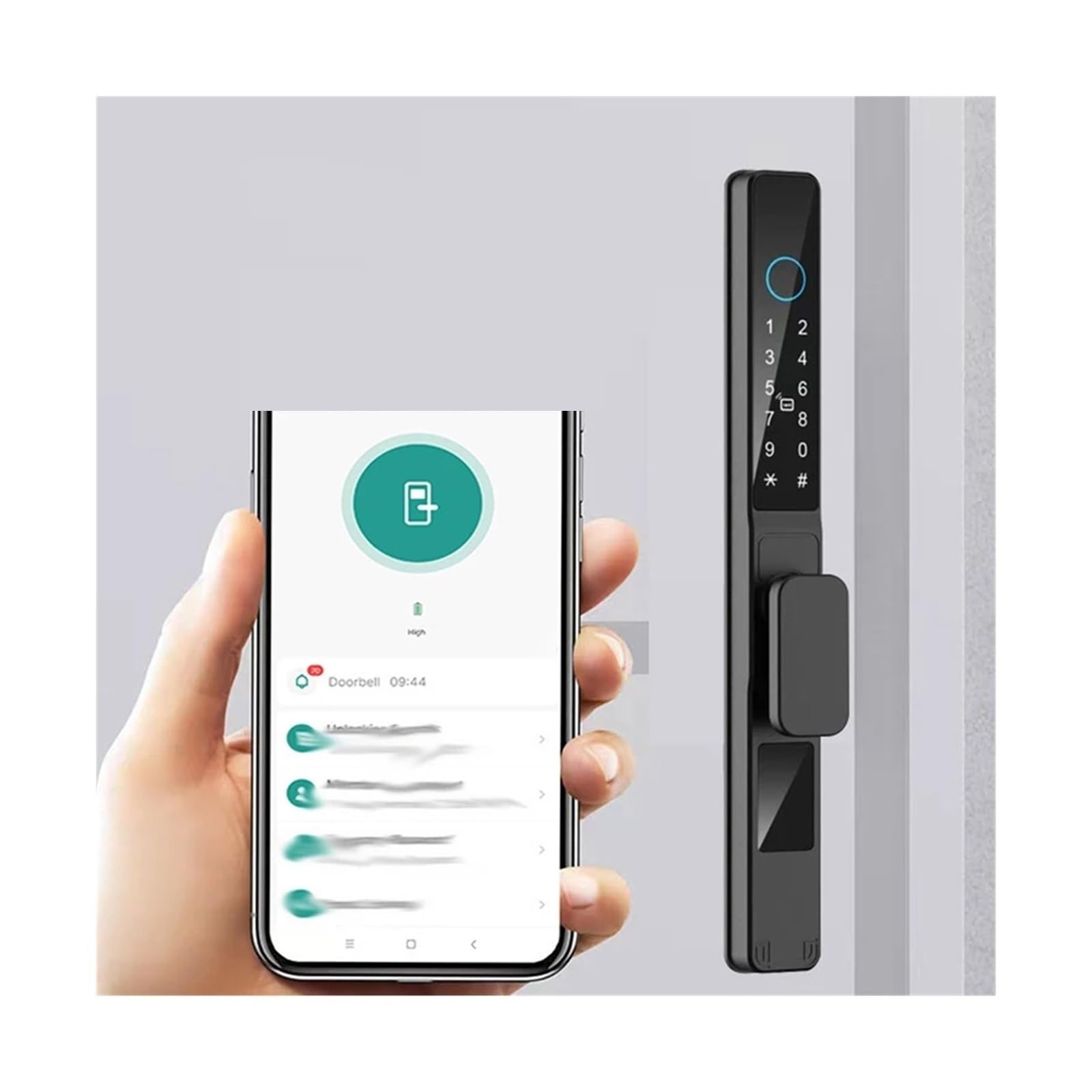 cerradura inteligente, Cerradura De Puerta Corrediza Aluminio Con Tarjeta Contraseña Y Huella Dactilar, Resistente Al Agua, Aplicación Wifi, For Exteriores, Función Tirar Empujar(B-3585 Sliding-Long)