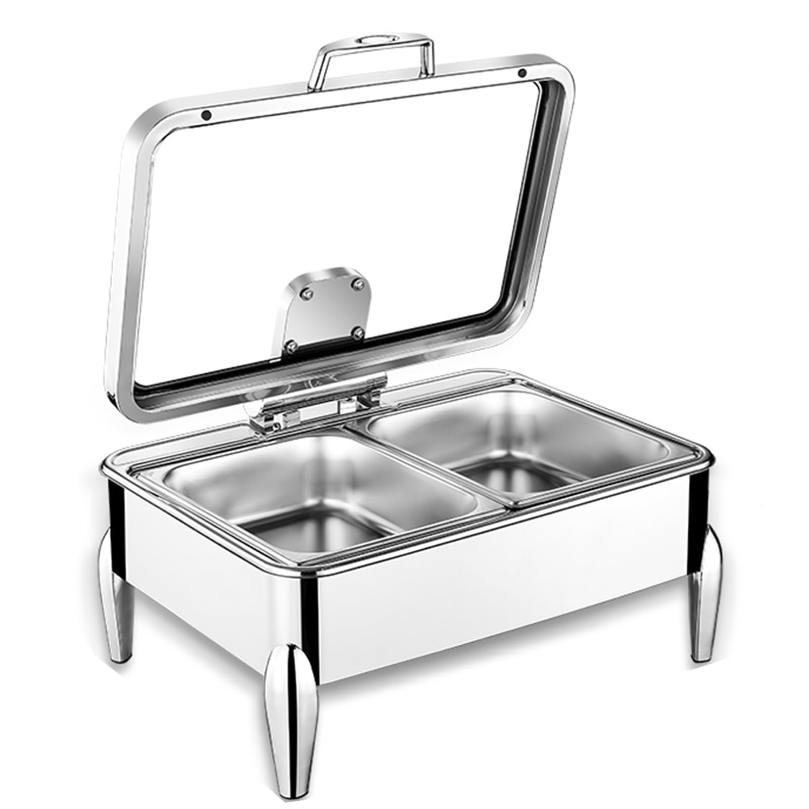 Scaldavivande in acciaio inox per buffet, catering, scaldavivande con coperchi, vassoio espositore per condimenti a 2 griglie, per feste, eventi e forniture per catering (10 cm)