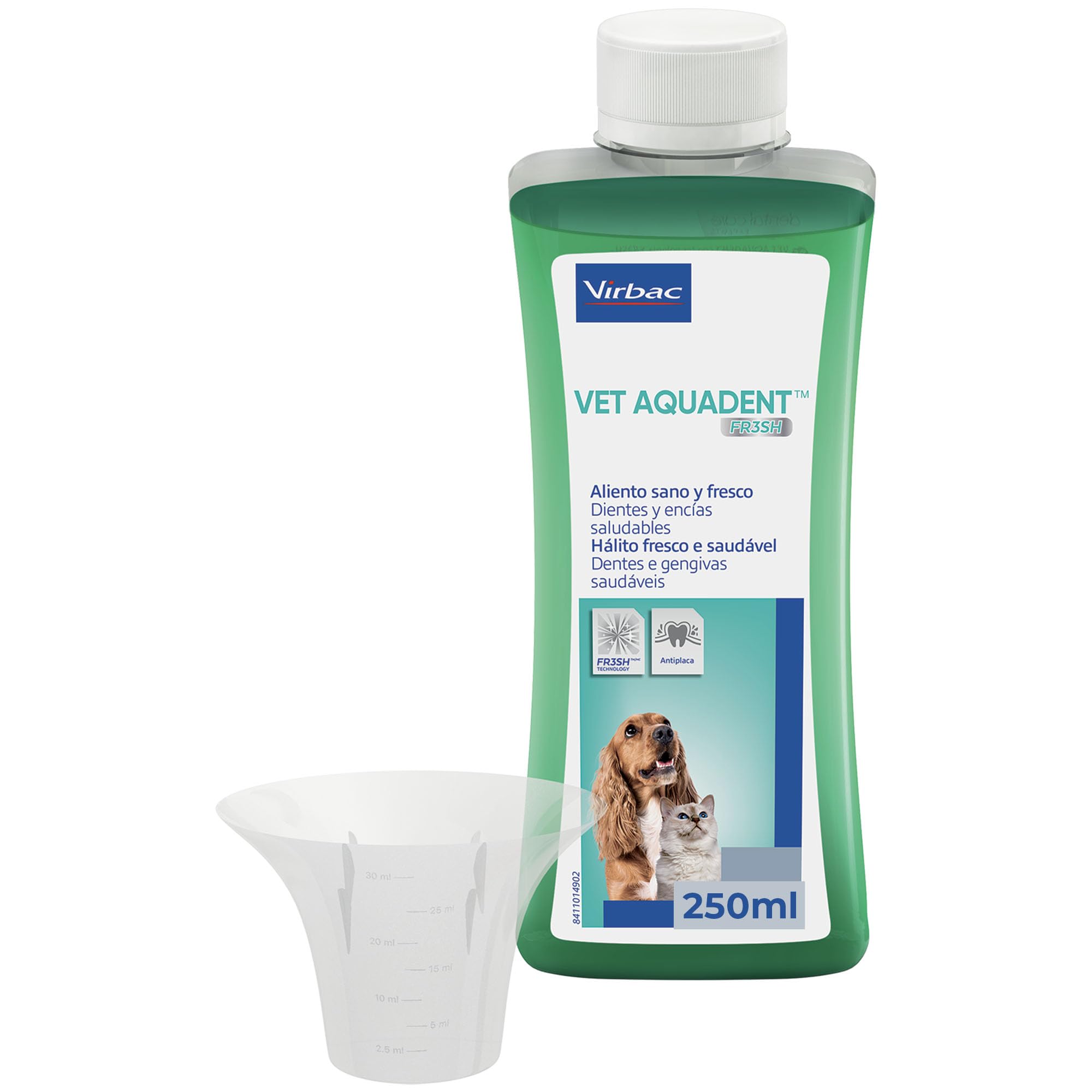 Virbac Aquadent Anti-Plaque Vet Aquadent pour Chat Chien Cheval 250 ml