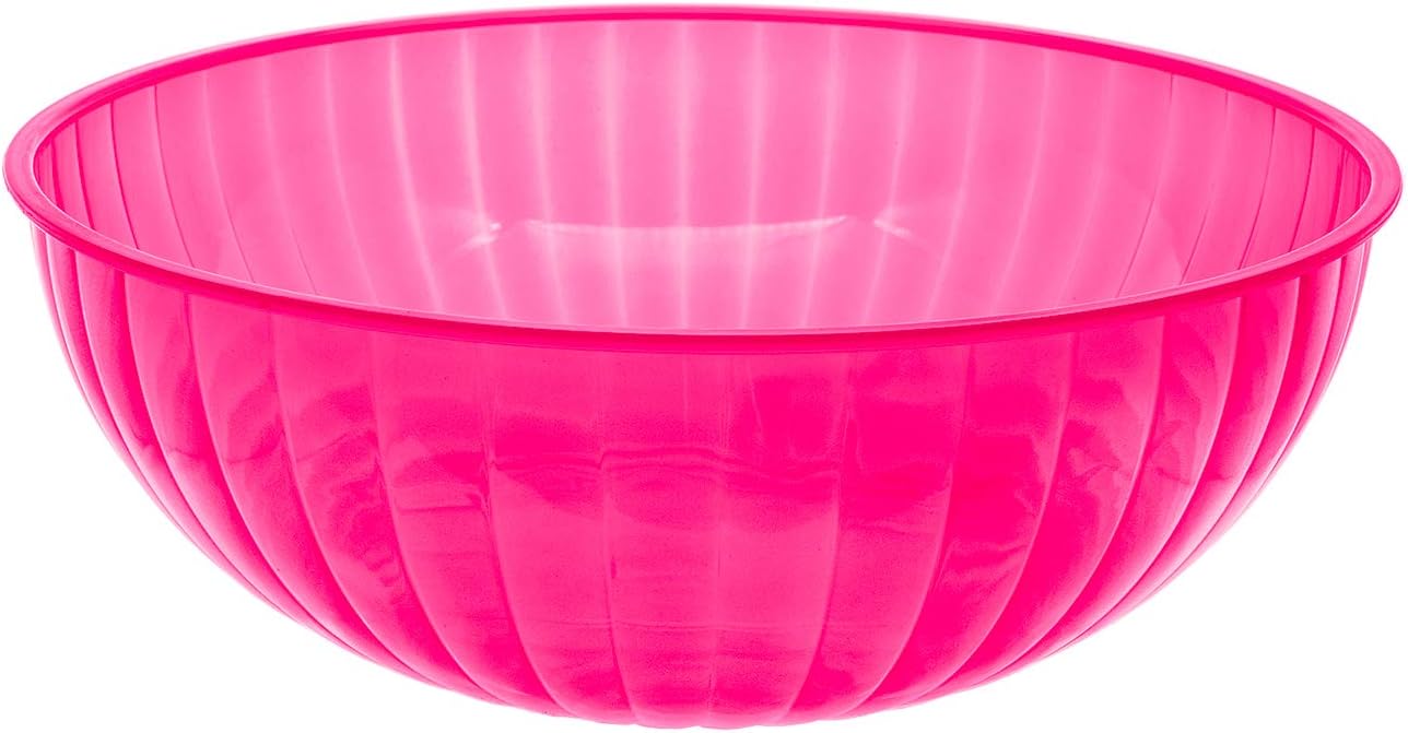 Party Essentials Hard Plastic 192 OZ./6 QT/1.5 Gallon Large Serving Bowls For Punch/Salad/Snack/Treat/Fruit, 3-Count, Neon Pink