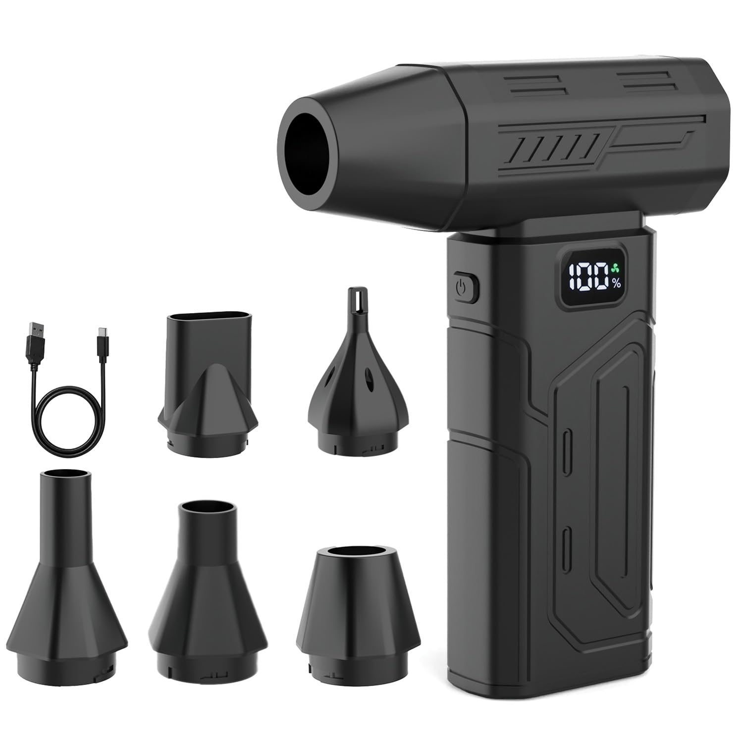 Compressed Air Duster, 130000RPM Cordless Air Blower, 5-Speed Brushless Motor, 52m/s Airflow, 6000mAh Rechargeable Battery, LED Light, Battery Display, 5 Nozzles for PC, Car, Home