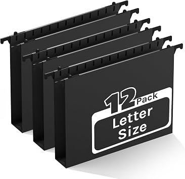 Ansook Plastic Hanging File Folders,12 Pack Extra Capacity Letter Size File Folders Hanging with Tabs,Heavy Duty 1 Inch Expandable Filing Cabinet Folders,Hang Folders for File Frame File Box