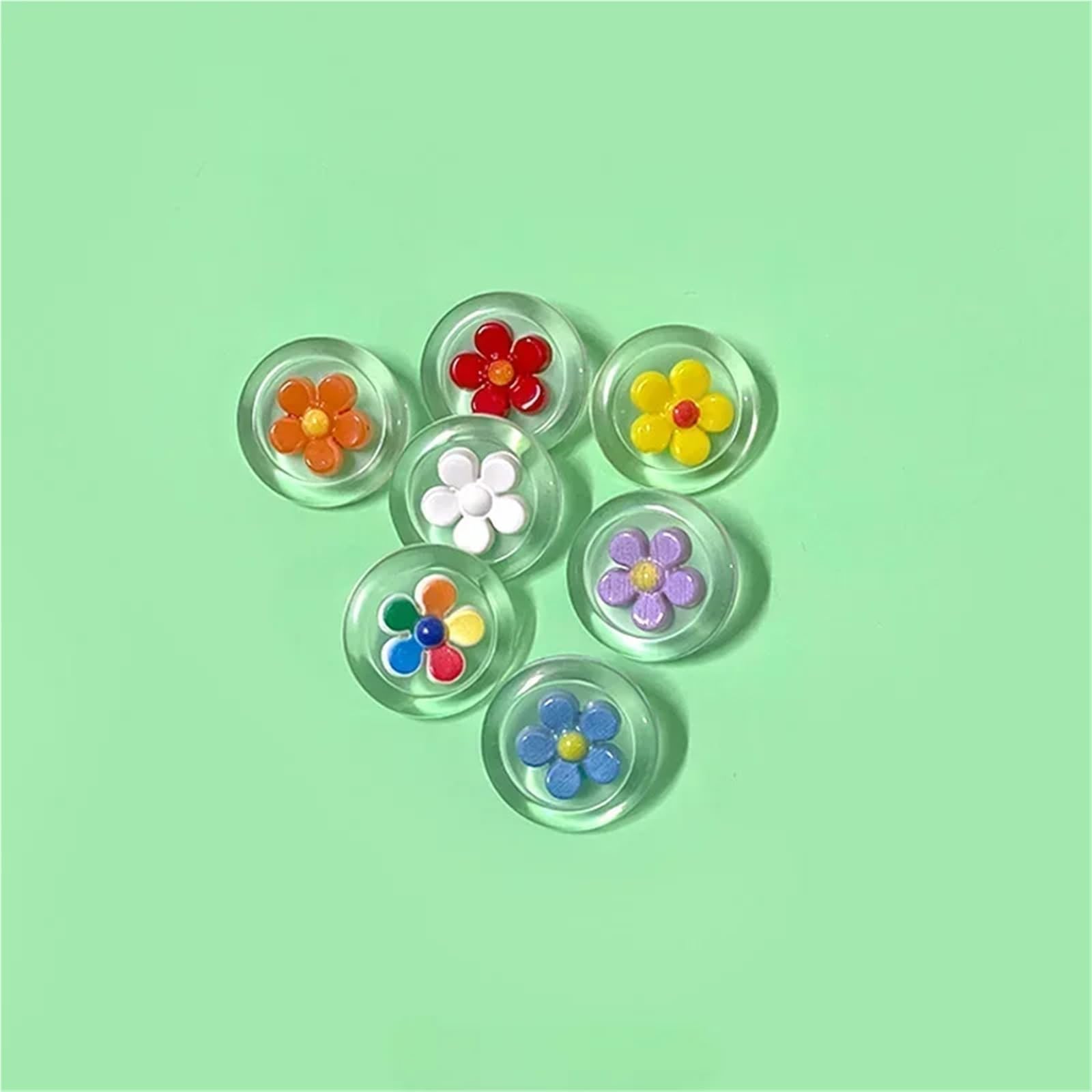 bottoni, Confezione Da 10 Bottoni Con Gambo In Resina Fiore Rotondo Trasparente Multicolor 18 Mm(Colorful)