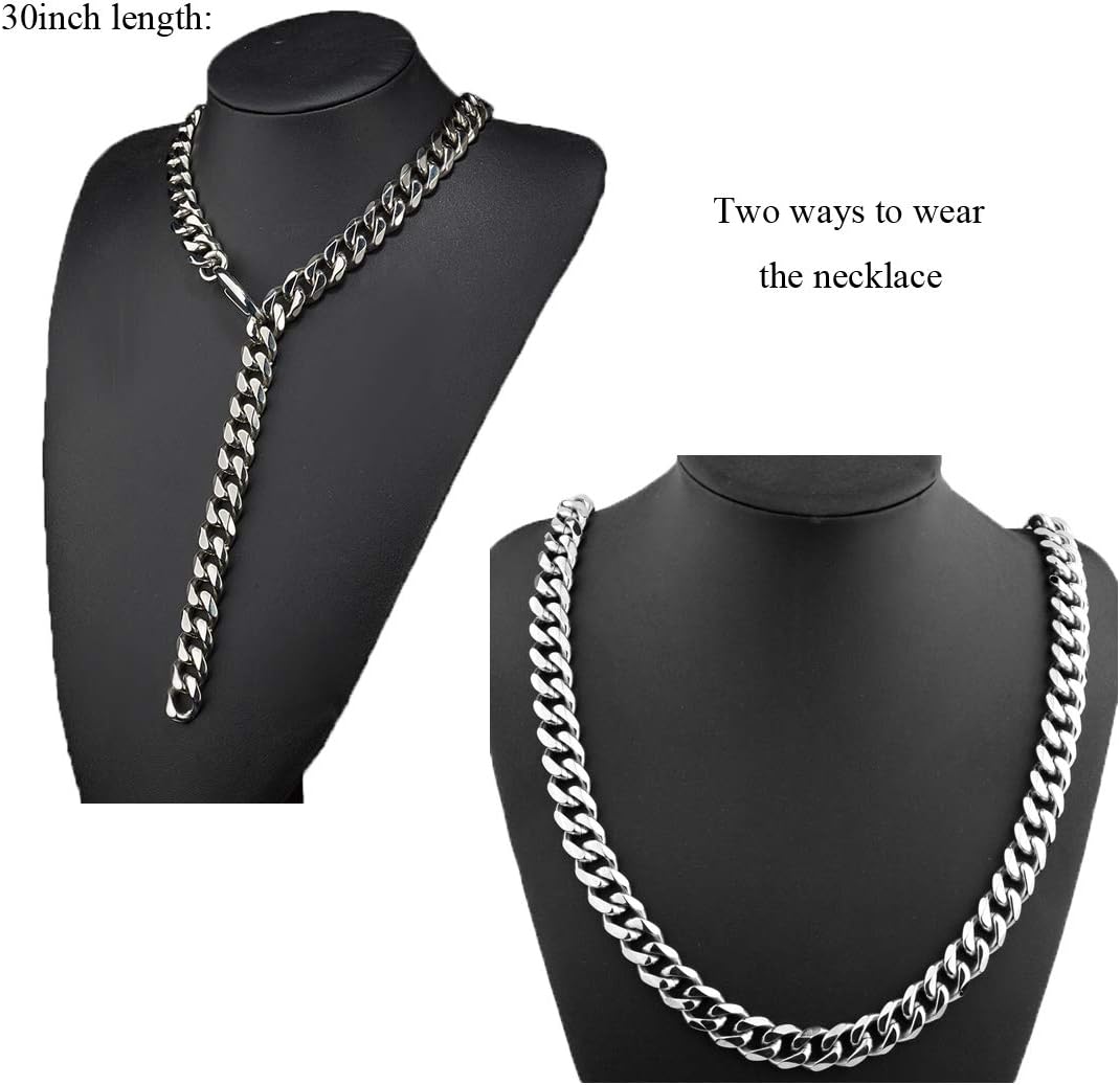 Hip Hop Mens Choker Stainless Steel Miami Chain Curb Cuban Link Rapper Necklace Jewelry with Tail