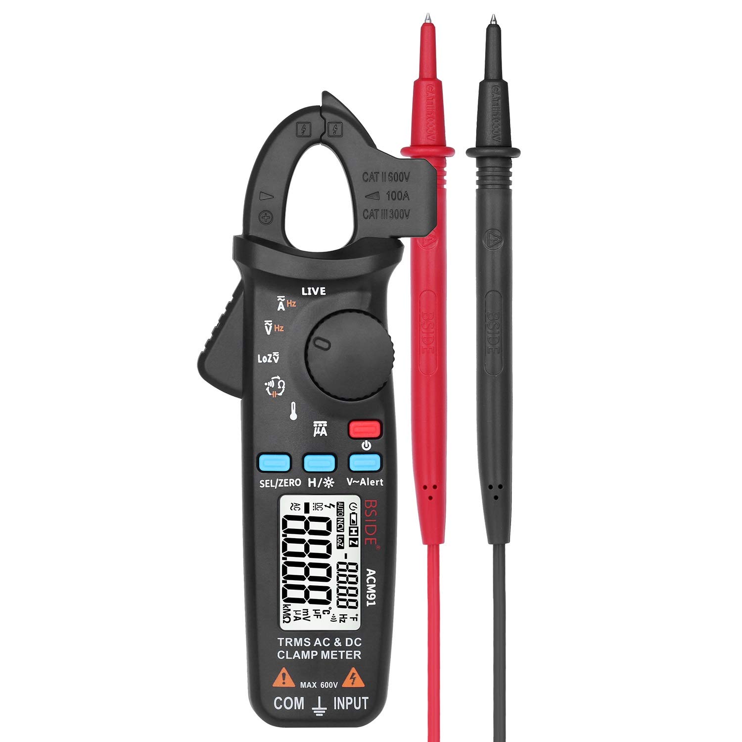 Clamp Meter Corriente AC/DC TRMS Auto-Ranging 6000 Counts Capacitancia Live Check Tester V-alert con clip de bolsillo ACM91 Para uso en laboratorio