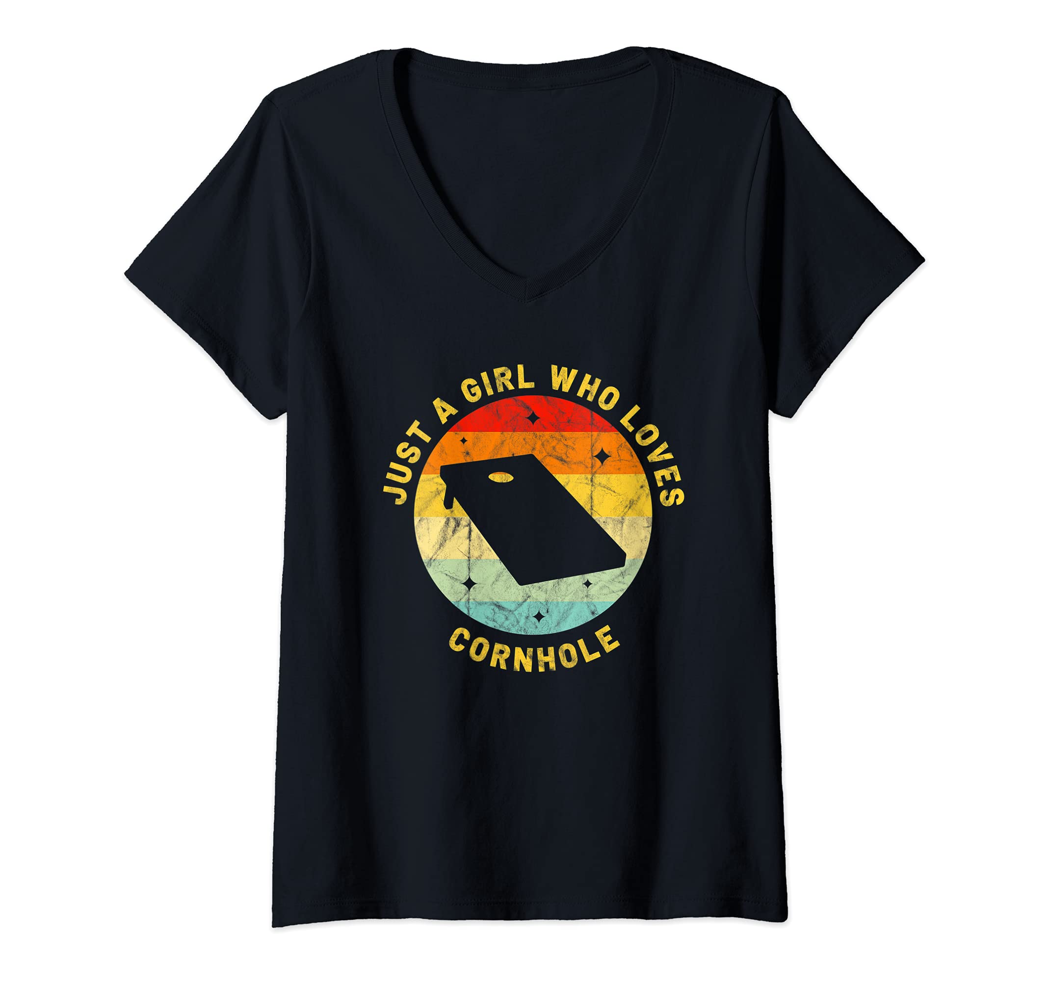 Womens Cornhole Just A Girl Women's Vintage Team Tournament V-Neck T-Shirt, Black