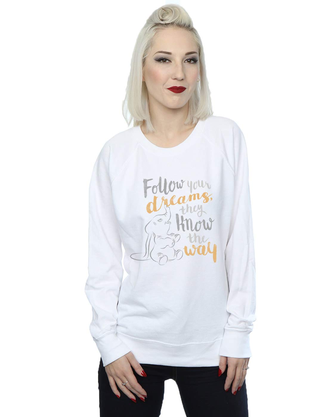 Disney Women's White Dumbo Follow Your Dream Sweatshirt In Medium