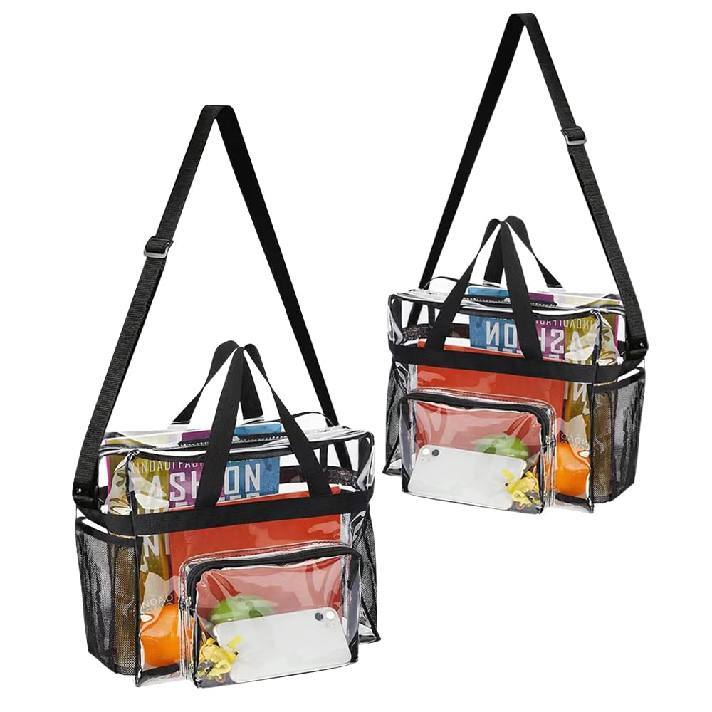 Przezroczysta torba tote bag, 2 szt., duża torba toaletowa, z regulowanym paskiem na ramię i zamkiem błyskawicznym, wodoszczelna przezroczysta torba na przybory toaletowe, na stadion, do pracy, sportu