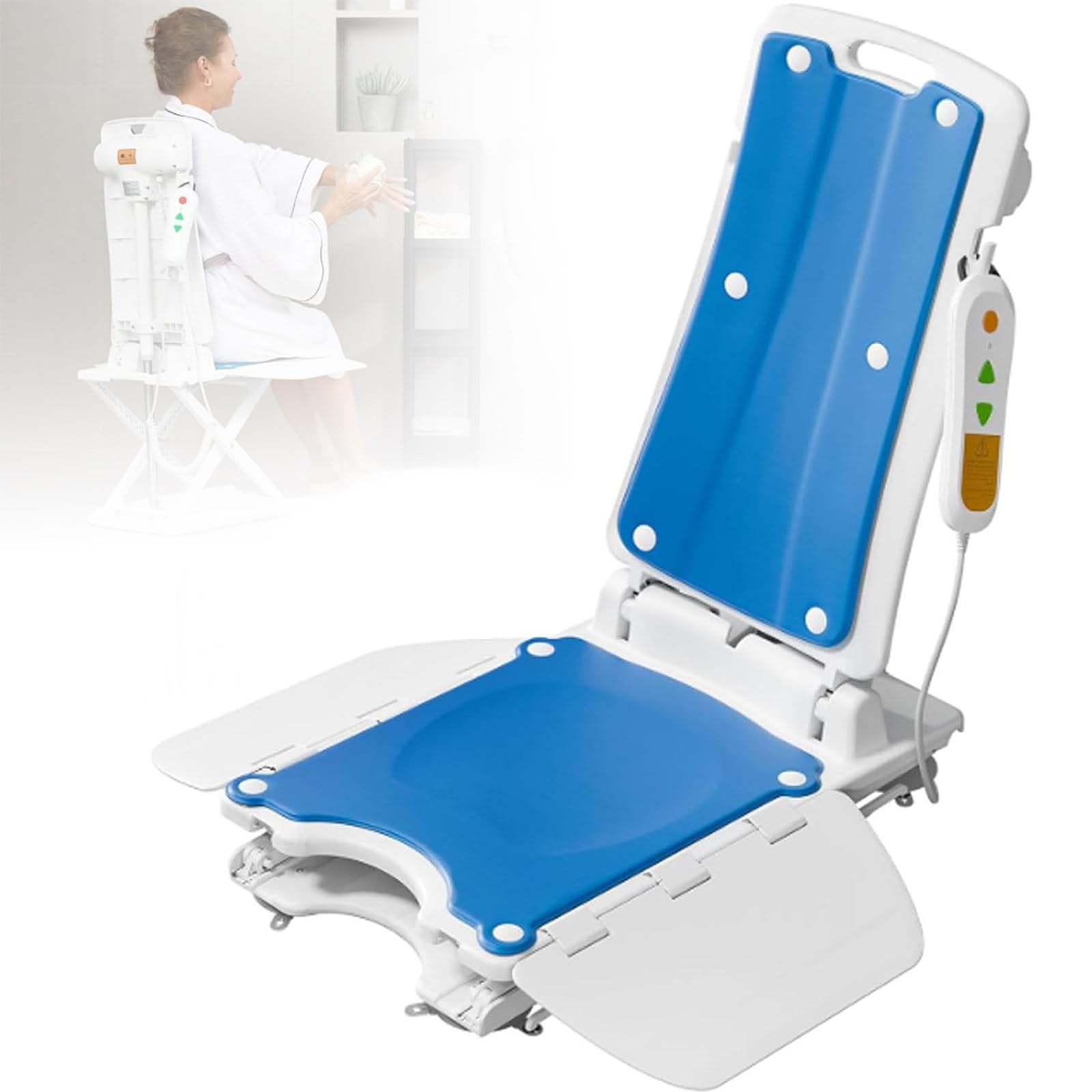 Sedia elettrica per vasca da bagno per anziani, impermeabile, con telecomando, altezza regolabile 8-50 cm, capacità di carico 136,1 kg, sollevatore da pavimento pieghevole per recupero autunnale e